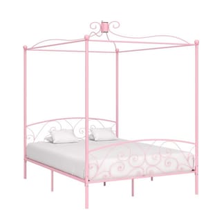 Cadre de lit à baldaquin sans matelas rose métal 160x200 cm