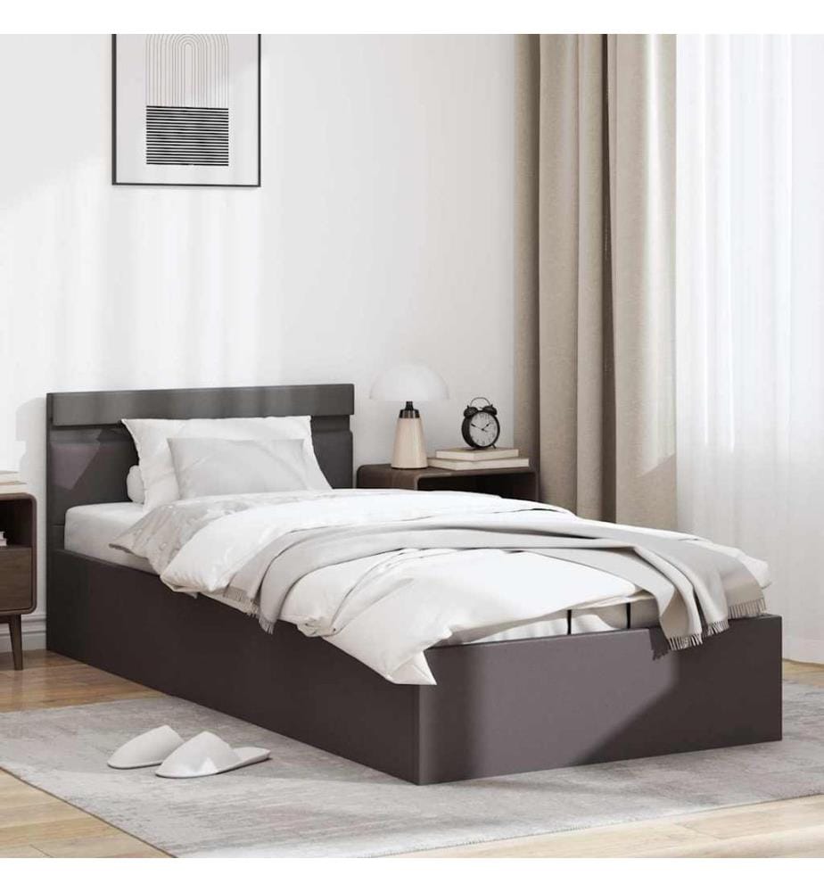 Bett mit Bettkasten Hydraulisch LED Grau Kunstleder 90x200 cm