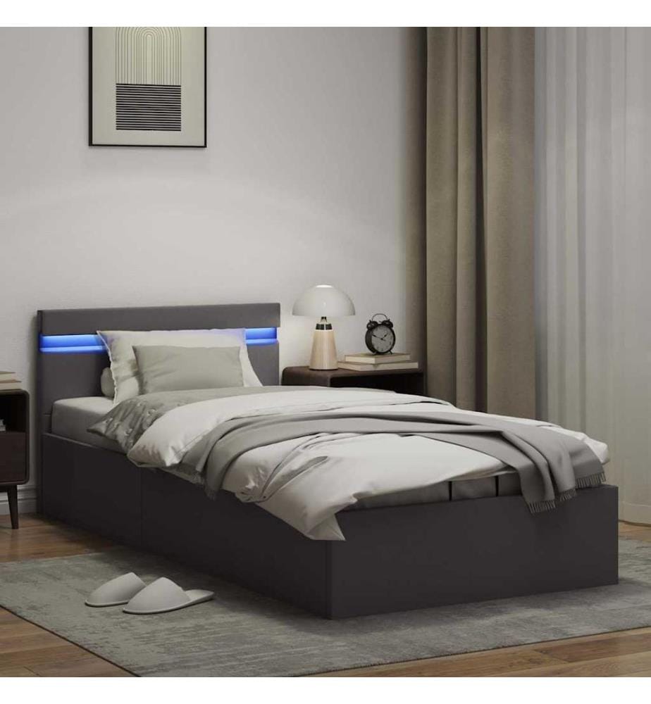 Bett mit Bettkasten Hydraulisch LED Grau Kunstleder 90x200 cm