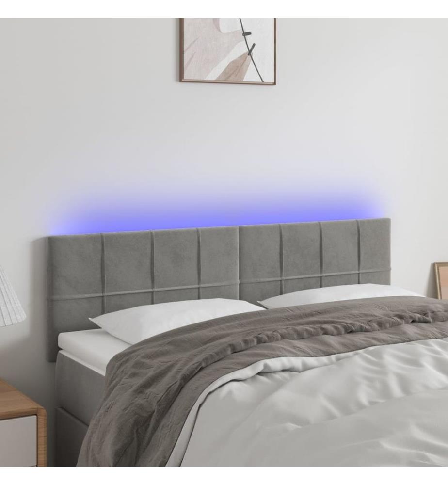 LED Kopfteil Hellgrau 144x5x78/88 cm Samt