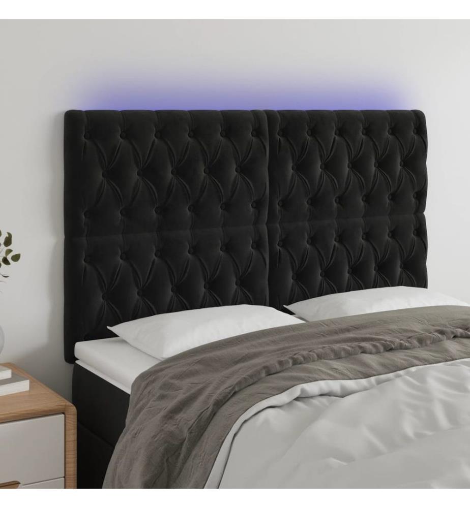 LED Kopfteil Schwarz 144x7x118/128 cm Samt