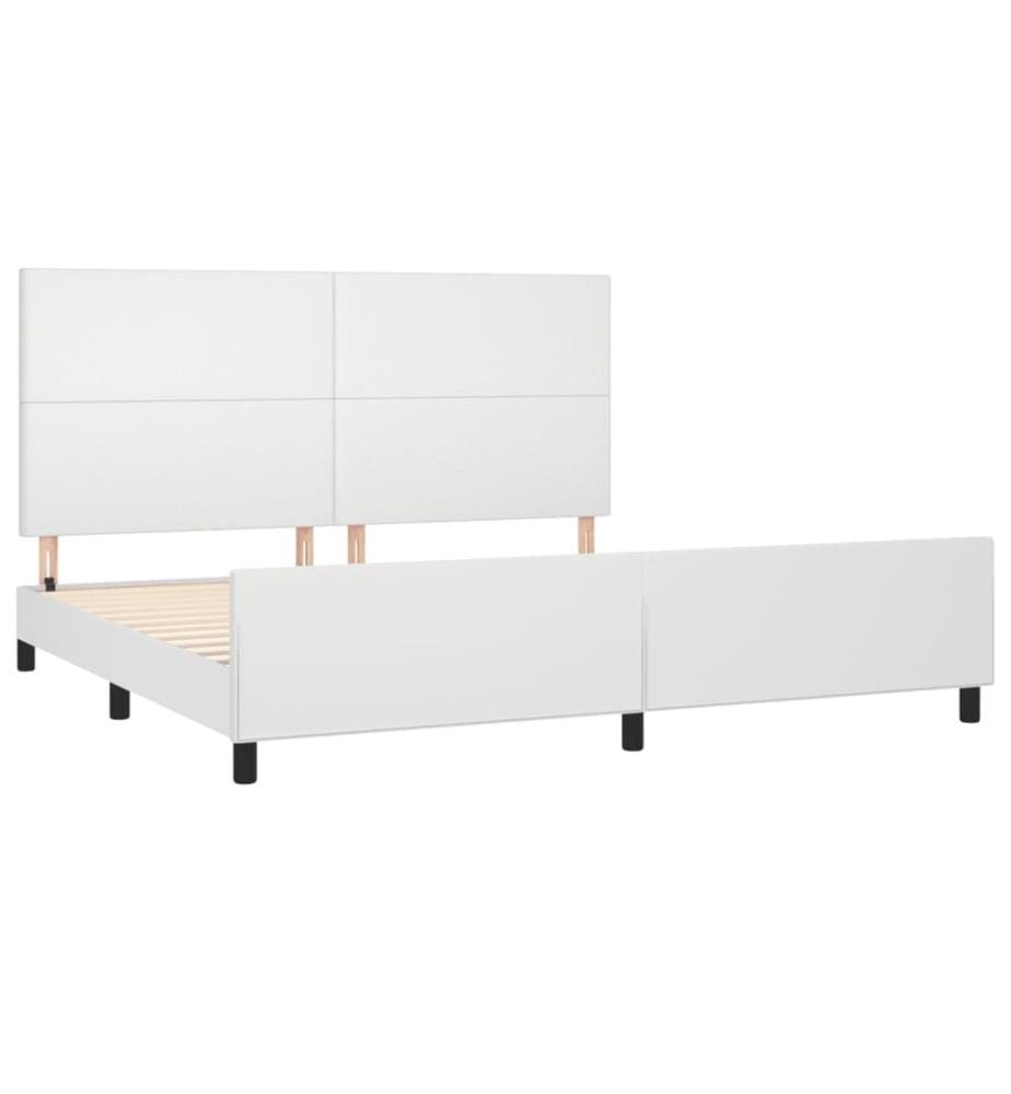 Bettgestell mit Kopfteil Weiss 200x200 cm Kunstleder