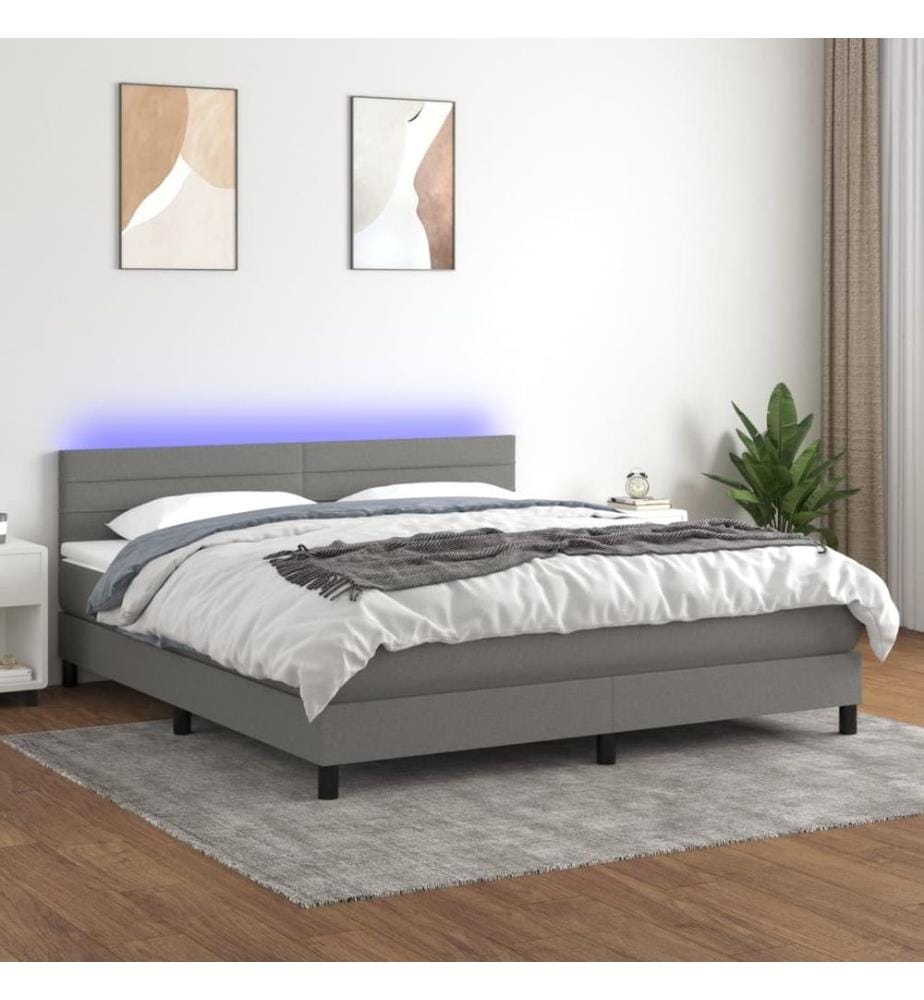 Boxspringbett mit Matratze & LED Dunkelgrau 160x200 cm Stoff