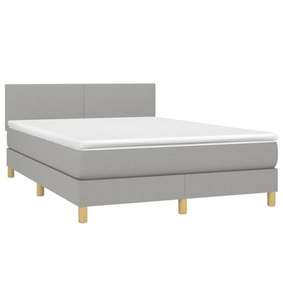 Boxspringbett mit Matratze & LED Hellgrau 140x200 cm Stoff