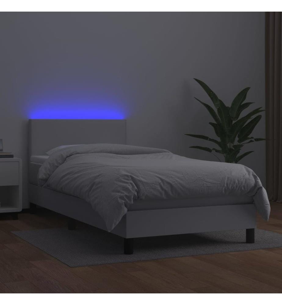 Boxspringbett mit Matratze & LED Weiss 90x200 cm Kunstleder