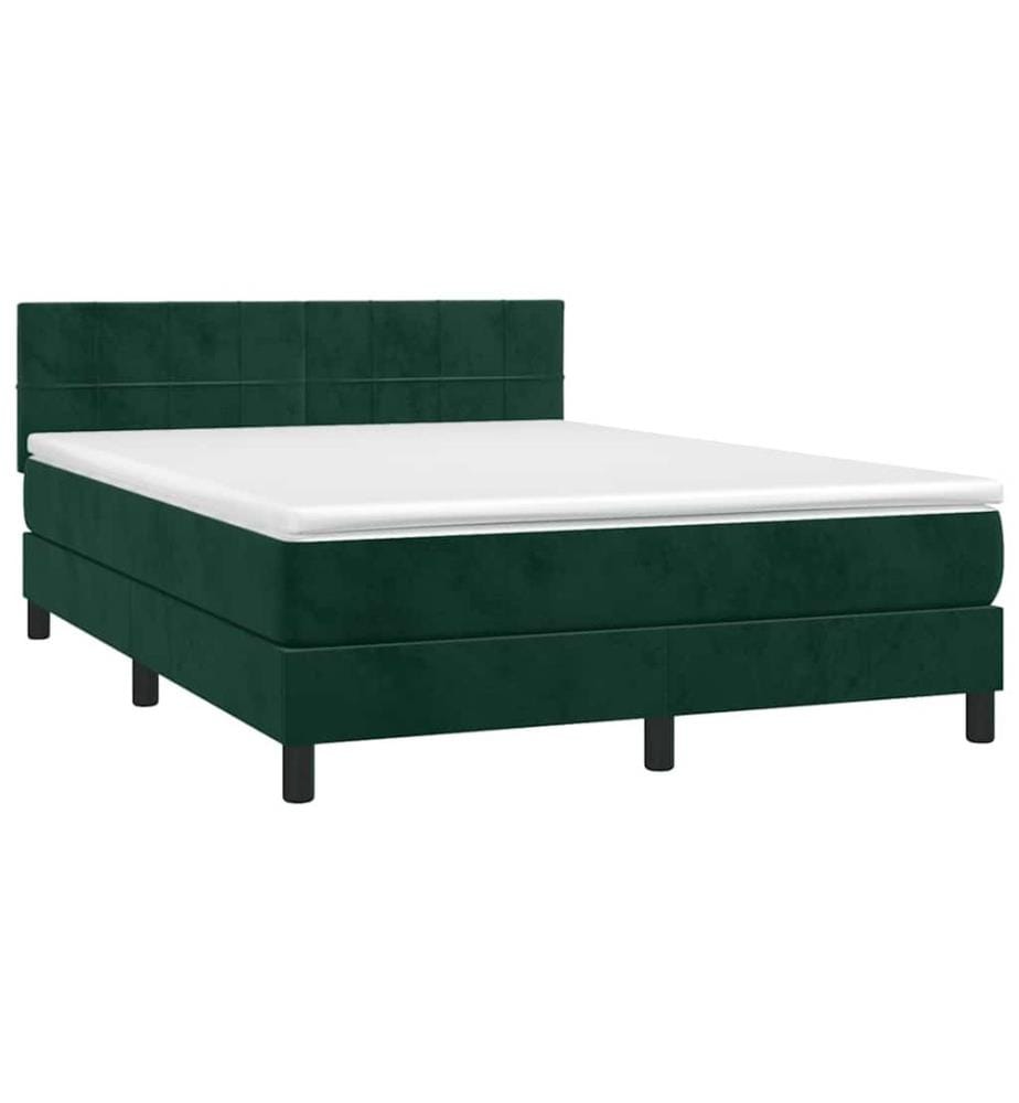 Boxspringbett mit Matratze & LED Dunkelgrün 140x200 cm Samt
