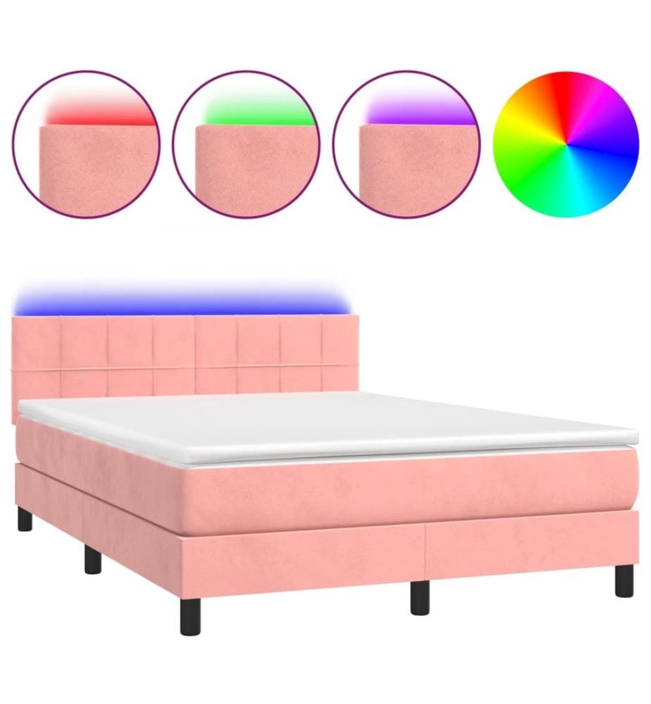 Boxspringbett mit Matratze & LED Rosa 140x200 cm Samt