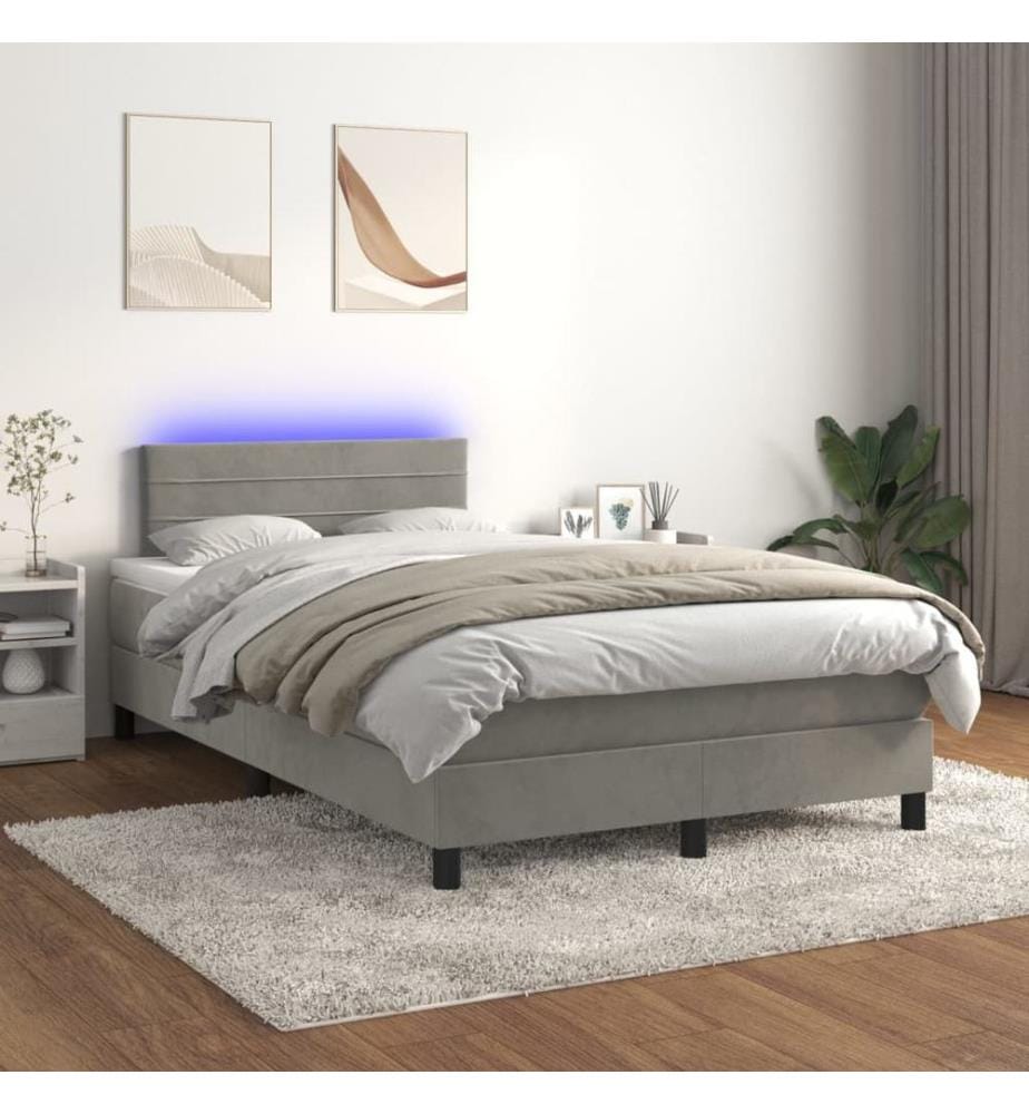 Boxspringbett mit Matratze & LED Hellgrau 120x200 cm Samt