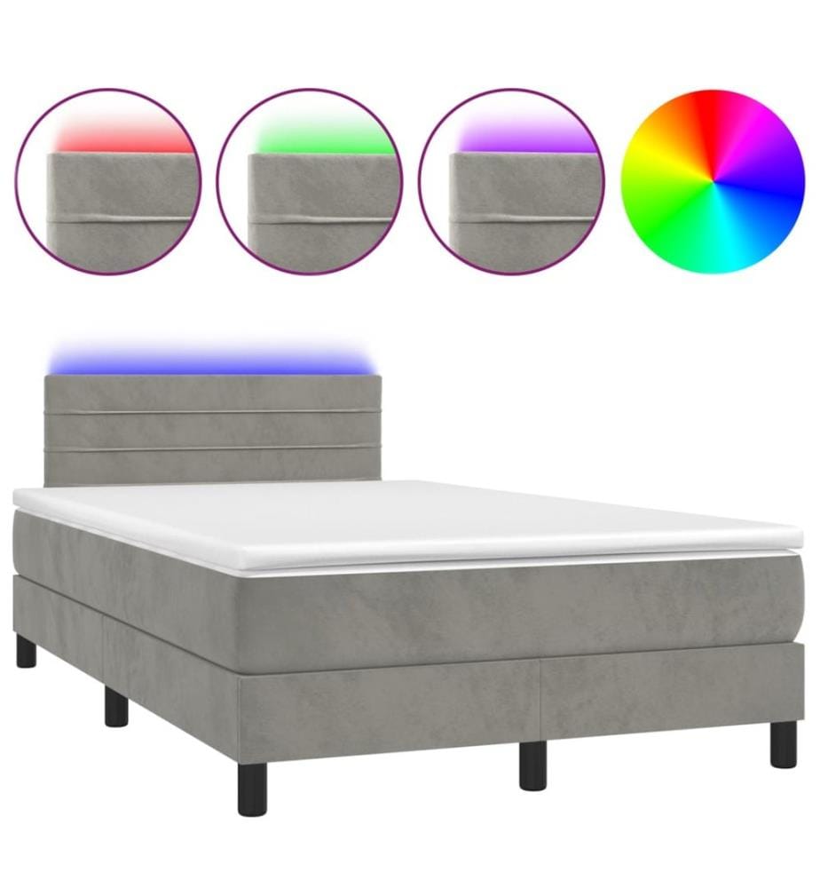 Boxspringbett mit Matratze & LED Hellgrau 120x200 cm Samt