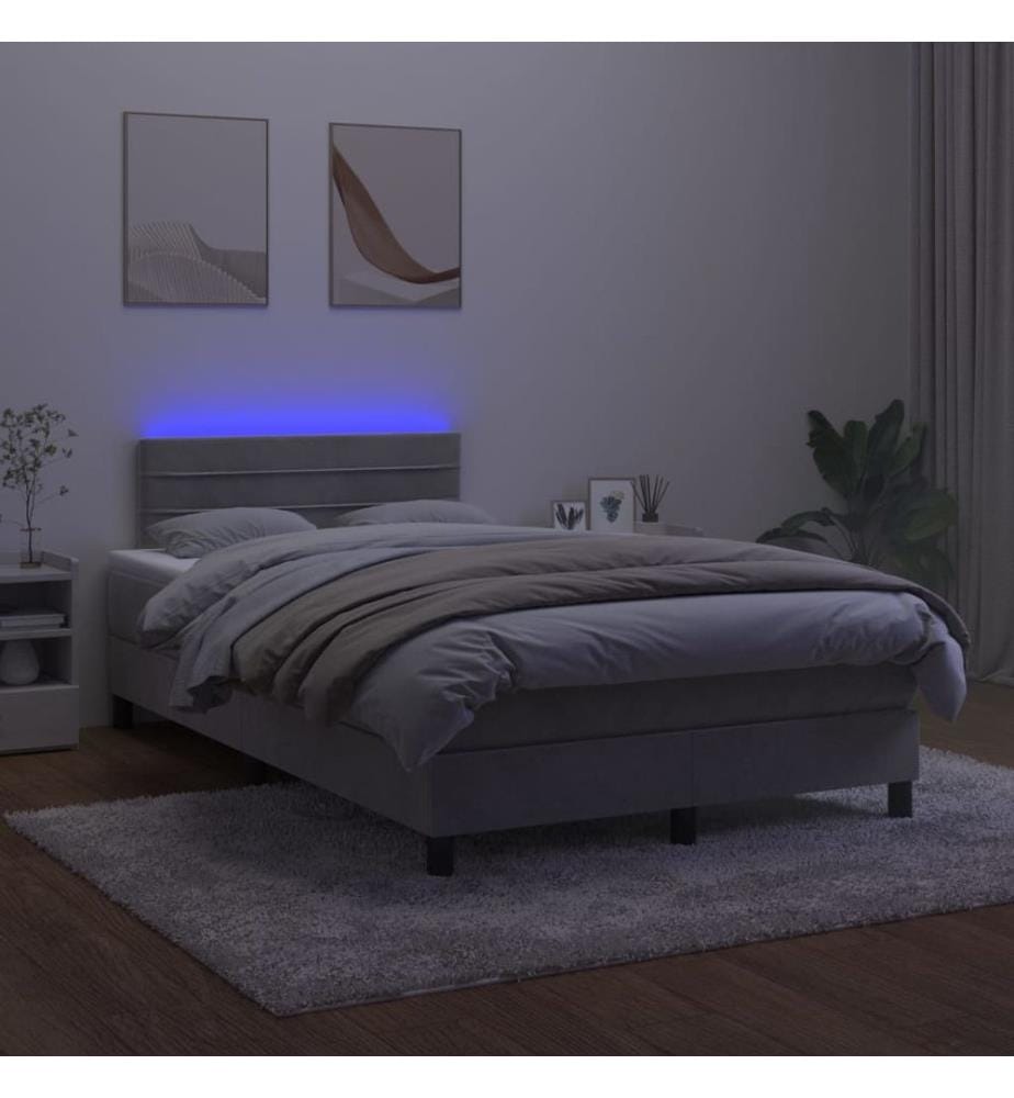 Boxspringbett mit Matratze & LED Hellgrau 120x200 cm Samt