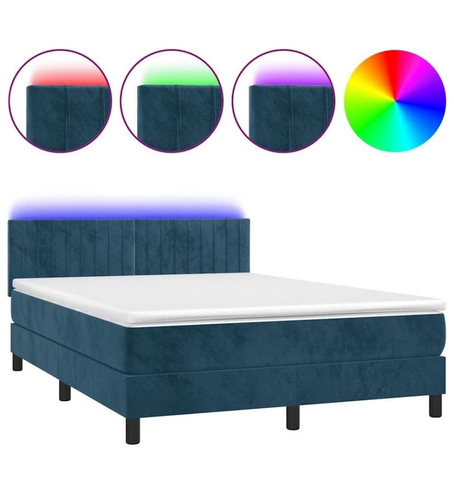 Boxspringbett mit Matratze & LED Dunkelblau 140x200 cm Samt