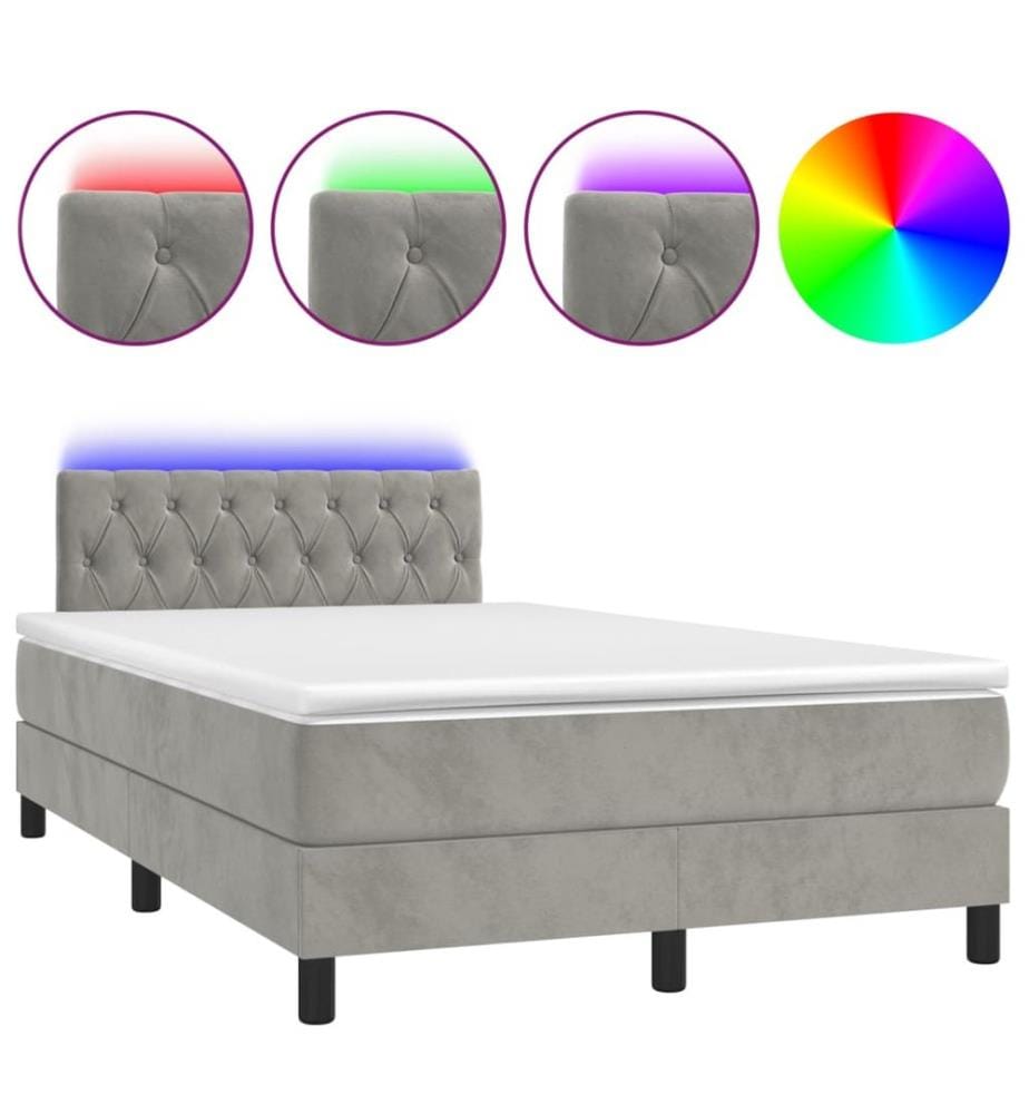 Boxspringbett mit Matratze & LED Hellgrau 120x200 cm Samt