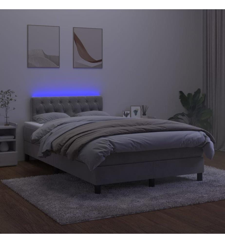 Boxspringbett mit Matratze & LED Hellgrau 120x200 cm Samt