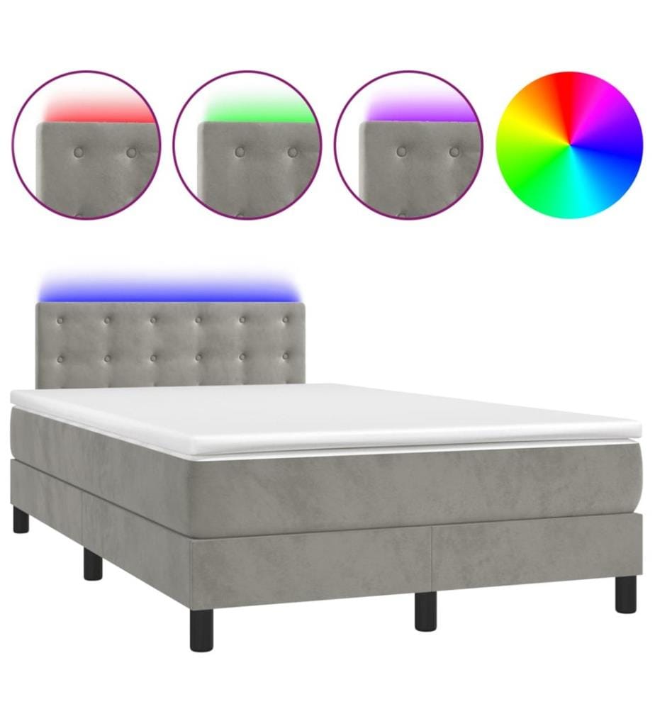 Boxspringbett mit Matratze & LED Hellgrau 120x200 cm Samt