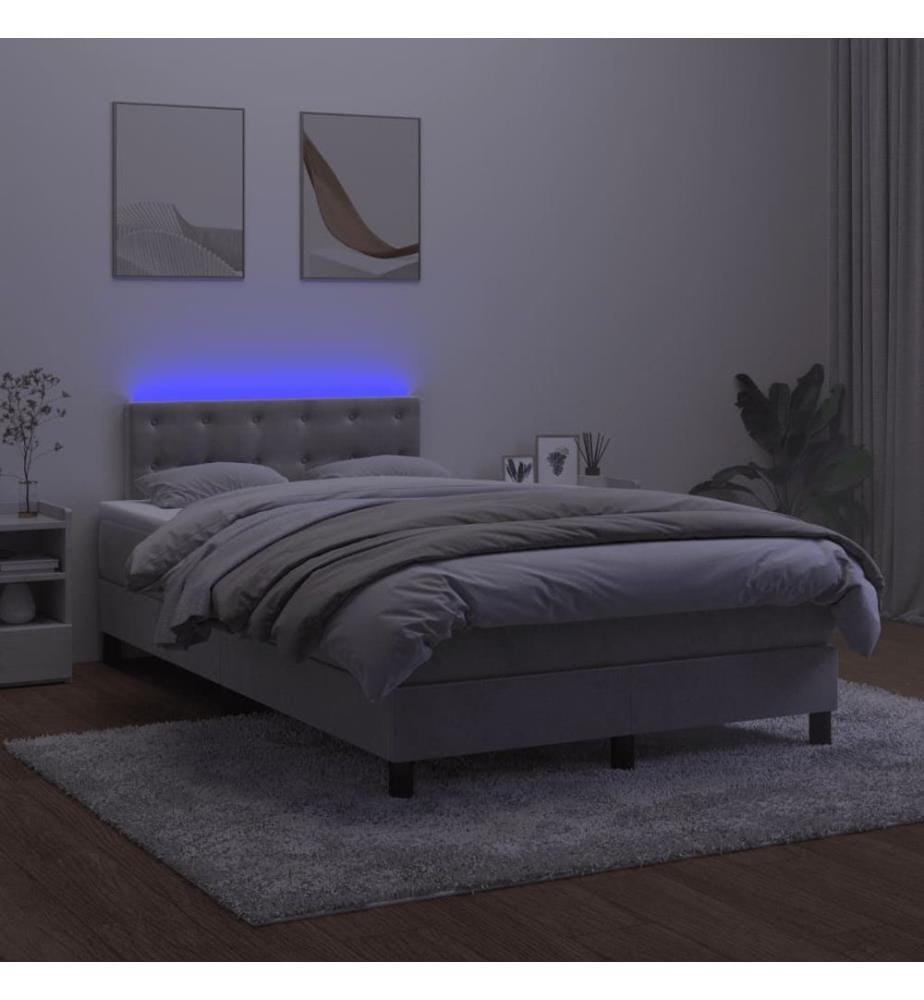 Boxspringbett mit Matratze & LED Hellgrau 120x200 cm Samt
