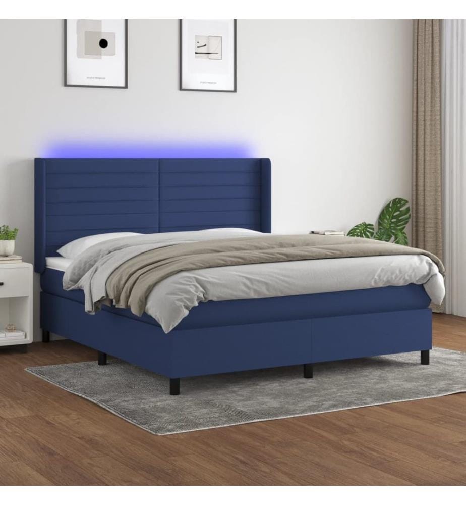 Boxspringbett mit Matratze & LED Blau 160x200 cm Stoff