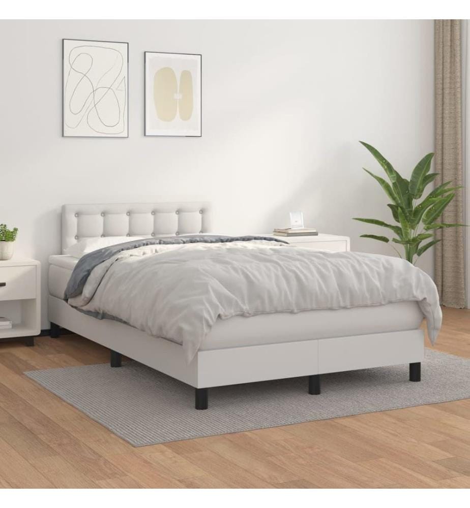 Boxspringbett mit Matratze Weiss 120x200 cm Kunstleder
