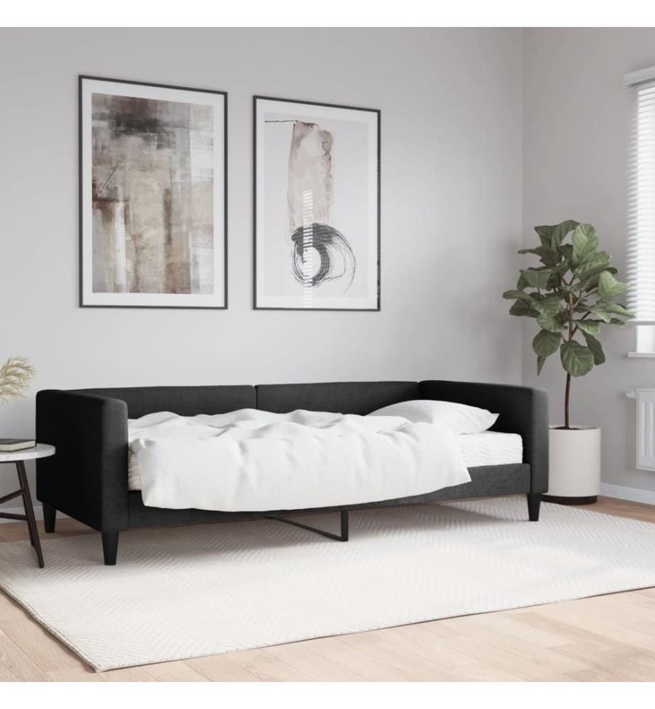 Lit de jour avec matelas noir 90x190 cm tissu