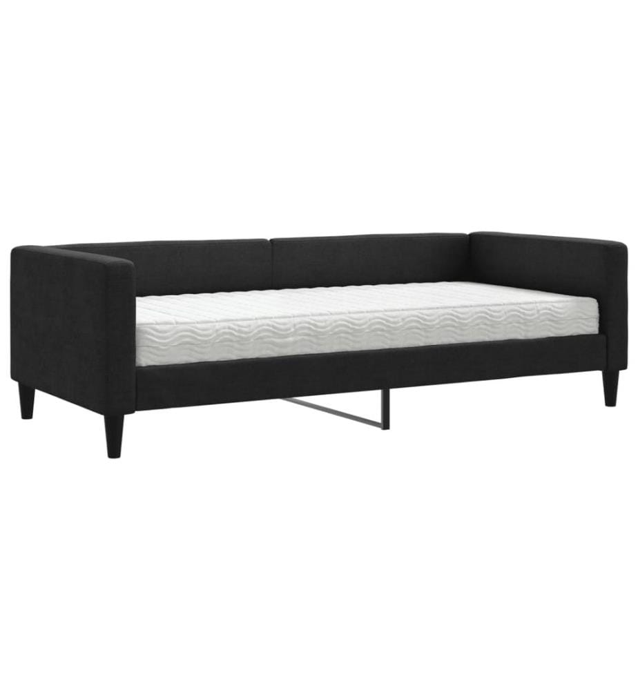Lit de jour avec matelas noir 90x190 cm tissu