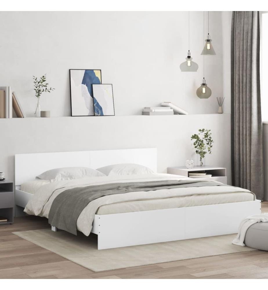Bettgestell mit Kopfteil Weiss 200x200 cm