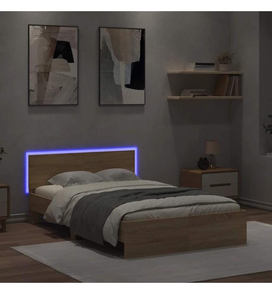 Bettgestell mit Kopfteil LED-Beleuchtung Sonoma-Eiche 120x200cm