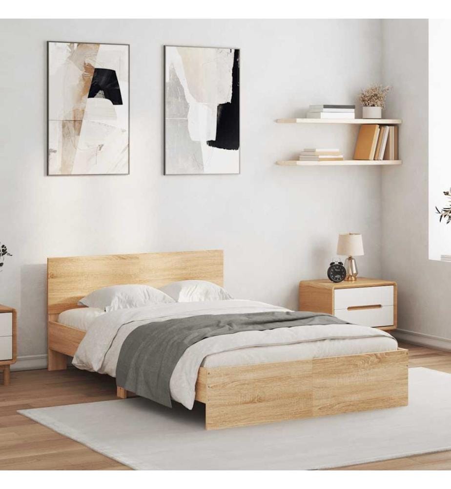 Bettgestell mit Kopfteil LED-Beleuchtung Sonoma-Eiche 120x200cm