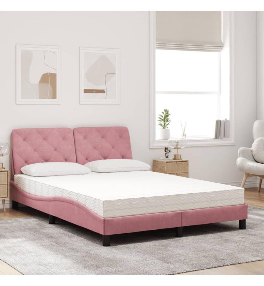 Bett mit Matratze Rosa 120x200 cm Samt