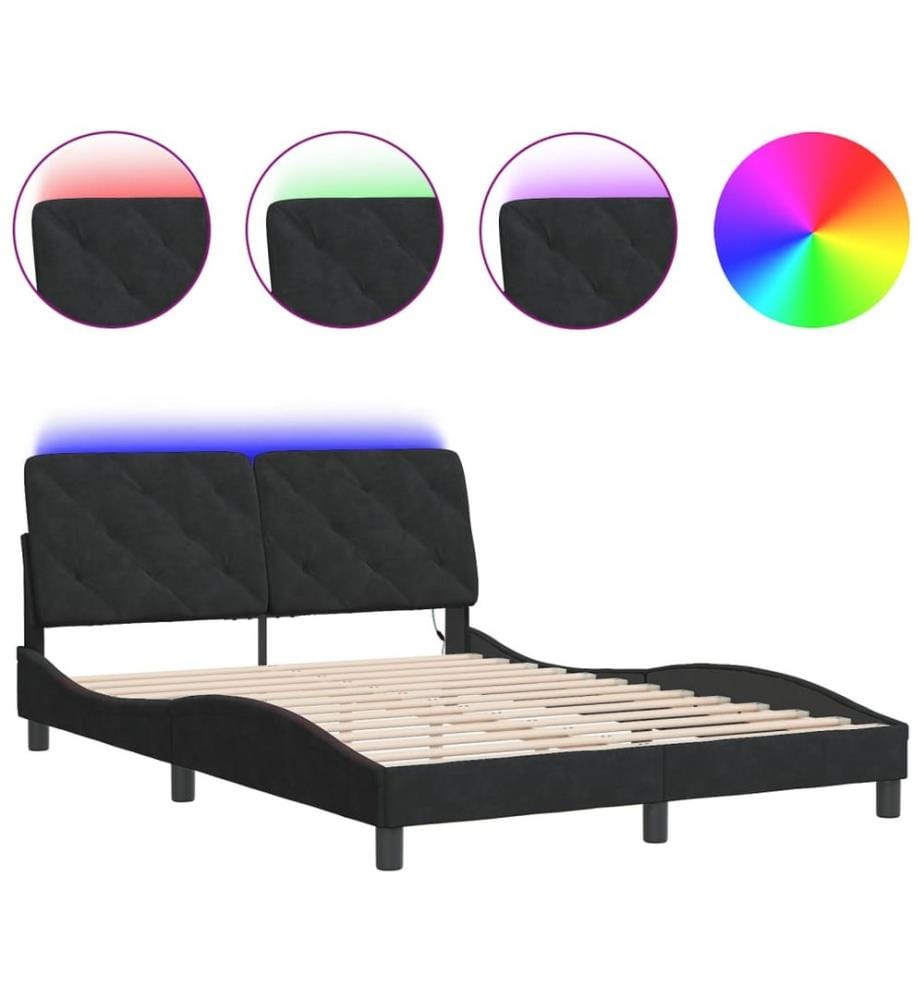 Bettgestell mit LED ohne Matratze Schwarz 140x200 cm Samt