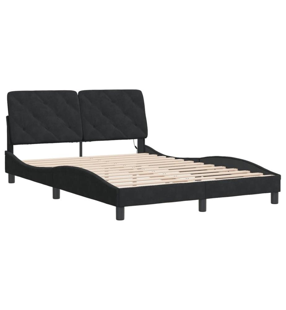 Bettgestell mit LED ohne Matratze Schwarz 140x200 cm Samt