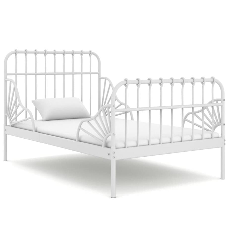 Cadre de lit extensible sans matelas blanc métal 80x130/200 cm