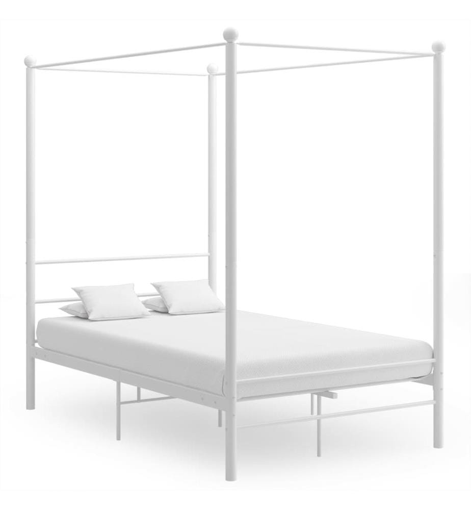 Cadre de lit à baldaquin sans matelas blanc 140x200 cm métal