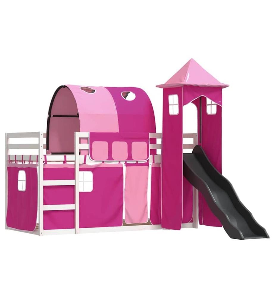 Lit superposé sans matelas avec toboggan et rideaux 90x200 cm