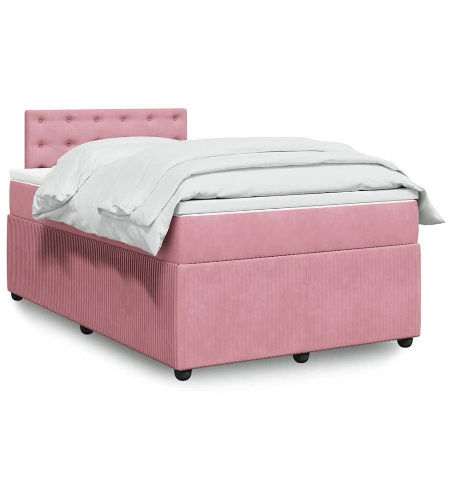 Sommier à lattes de lit avec matelas rose 120x190 cm velours