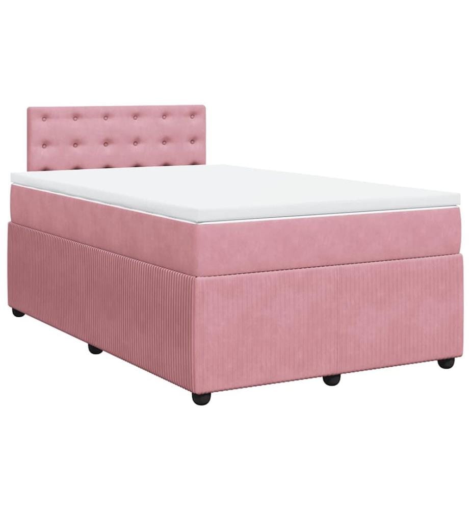 Sommier à lattes de lit avec matelas rose 120x190 cm velours