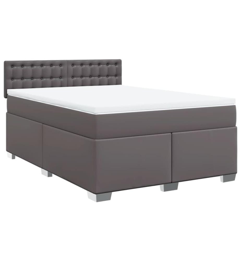 Boxspringbett mit Matratze Grau 140x200 cm Kunstleder