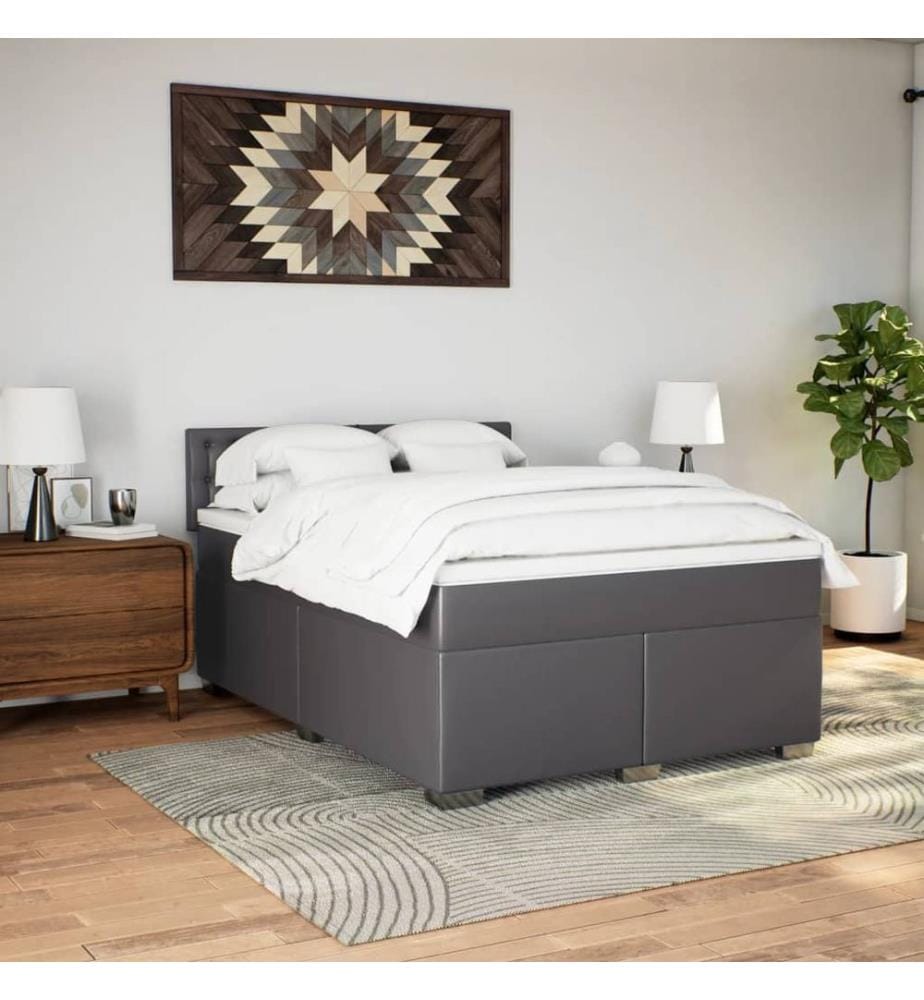 Boxspringbett mit Matratze Grau 140x200 cm Kunstleder