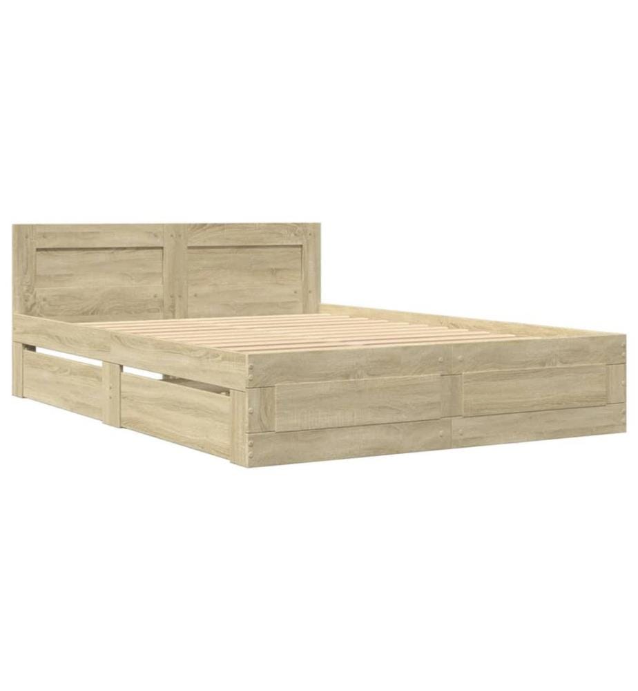 Cadre de lit et tête de lit sans matelas chêne sonoma 120x190cm