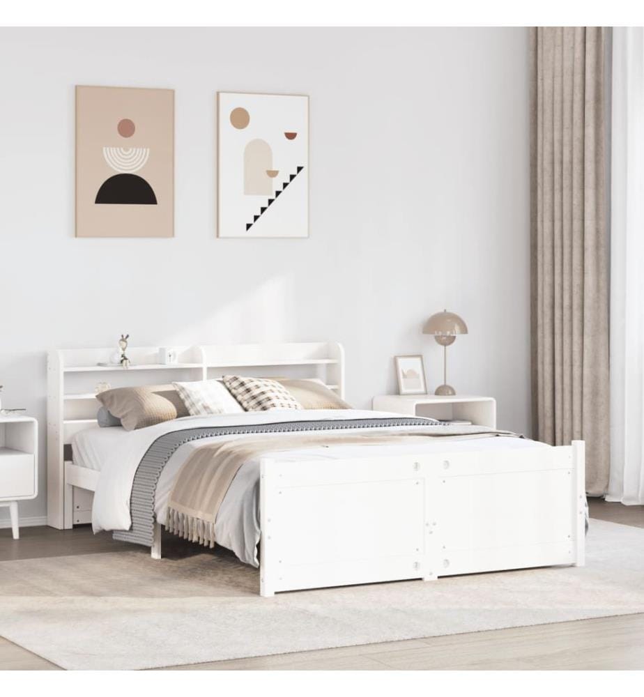 Cadre de lit avec tête de lit sans matelas blanc 120x200 cm