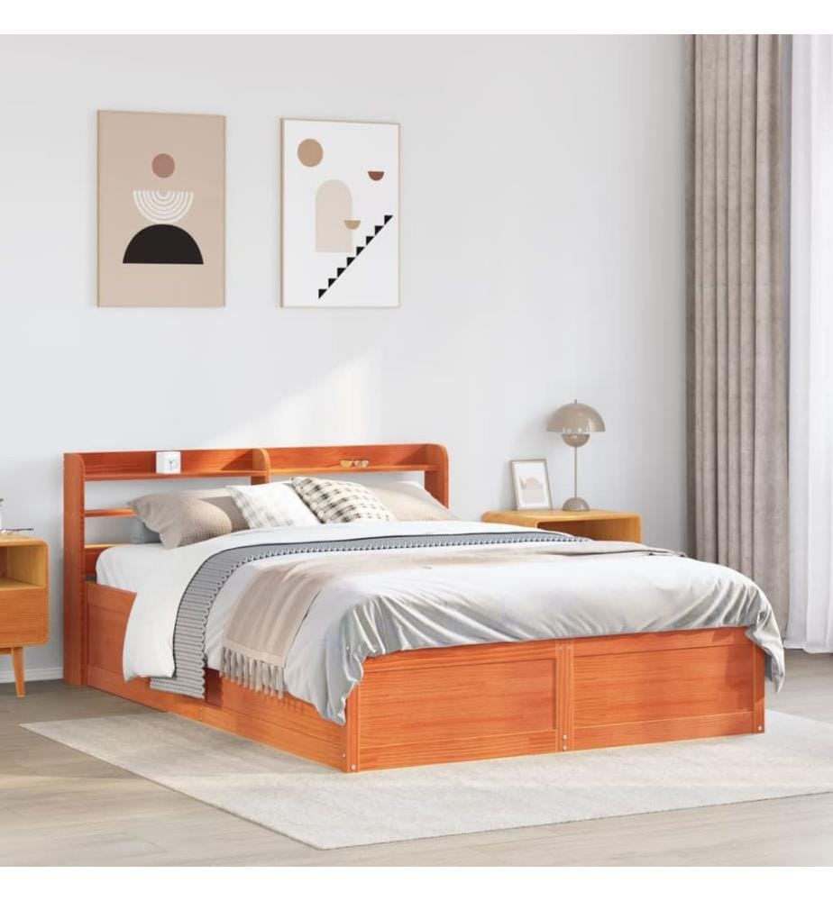 Cadre de lit et tête de lit cire marron 140x200 cm bois de pin