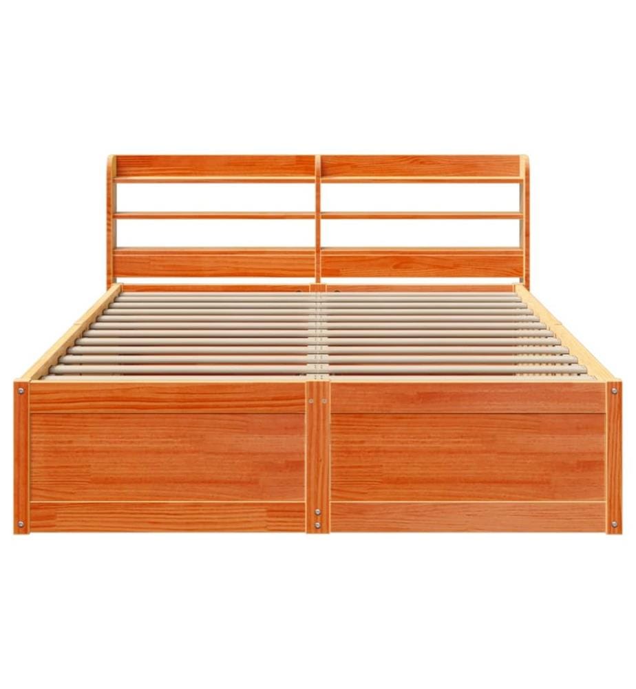 Cadre de lit et tête de lit cire marron 140x200 cm bois de pin