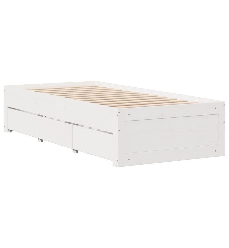 Massivholzbett ohne Matratze mit Schubladen Weiss 75x190 cm