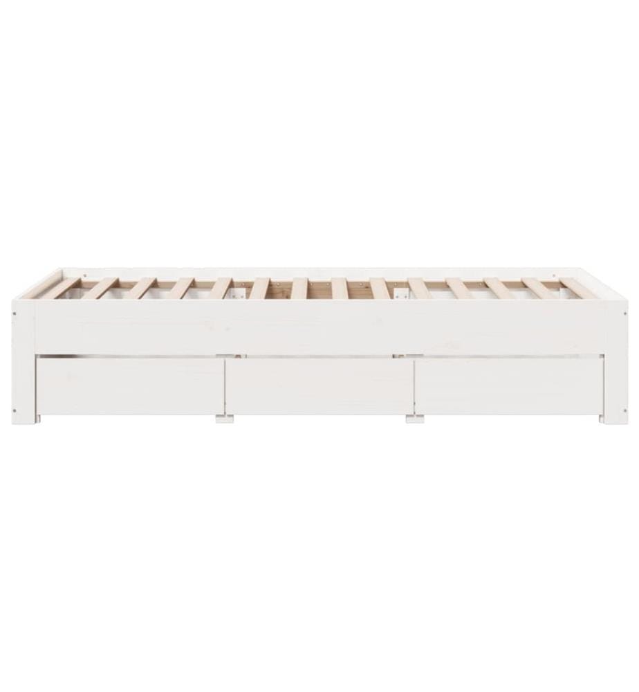 Massivholzbett ohne Matratze mit Schubladen Weiss 75x190 cm