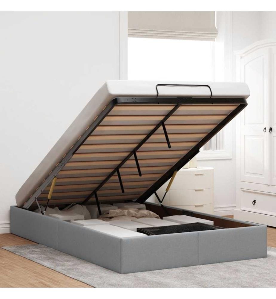 Ottoman-Bett ohne Matratze Hellgrau 120x200 cm Stoff