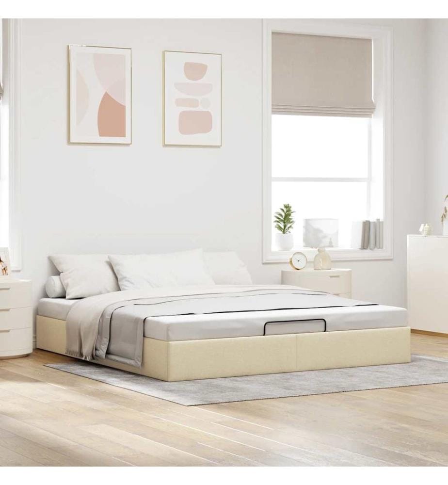 Cadre de lit ottoman sans matelas crème 180x200 cm tissu