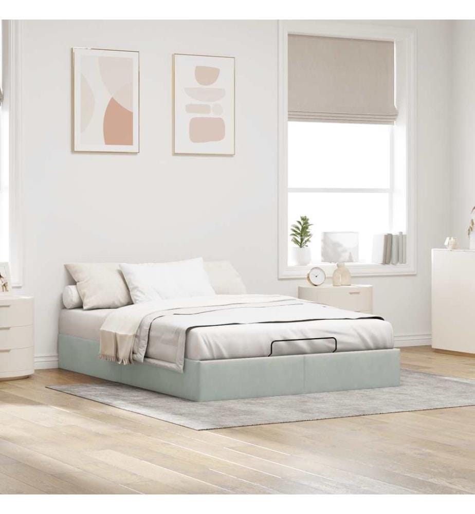 Ottoman-Bett ohne Matratze Hellgrau 140x200 cm Samt