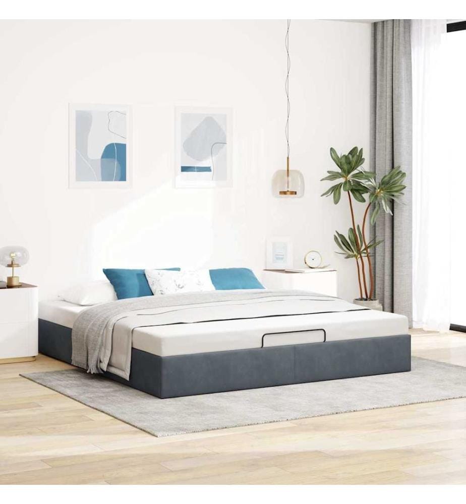 Cadre de lit ottoman sans matelas gris foncé 160x200 cm velours