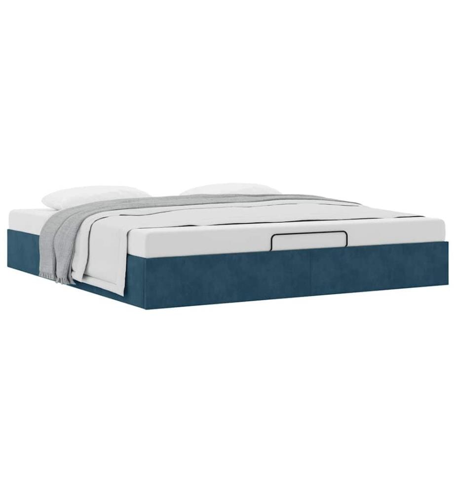 Cadre de lit ottoman sans matelas bleu foncé 180x200 cm velours