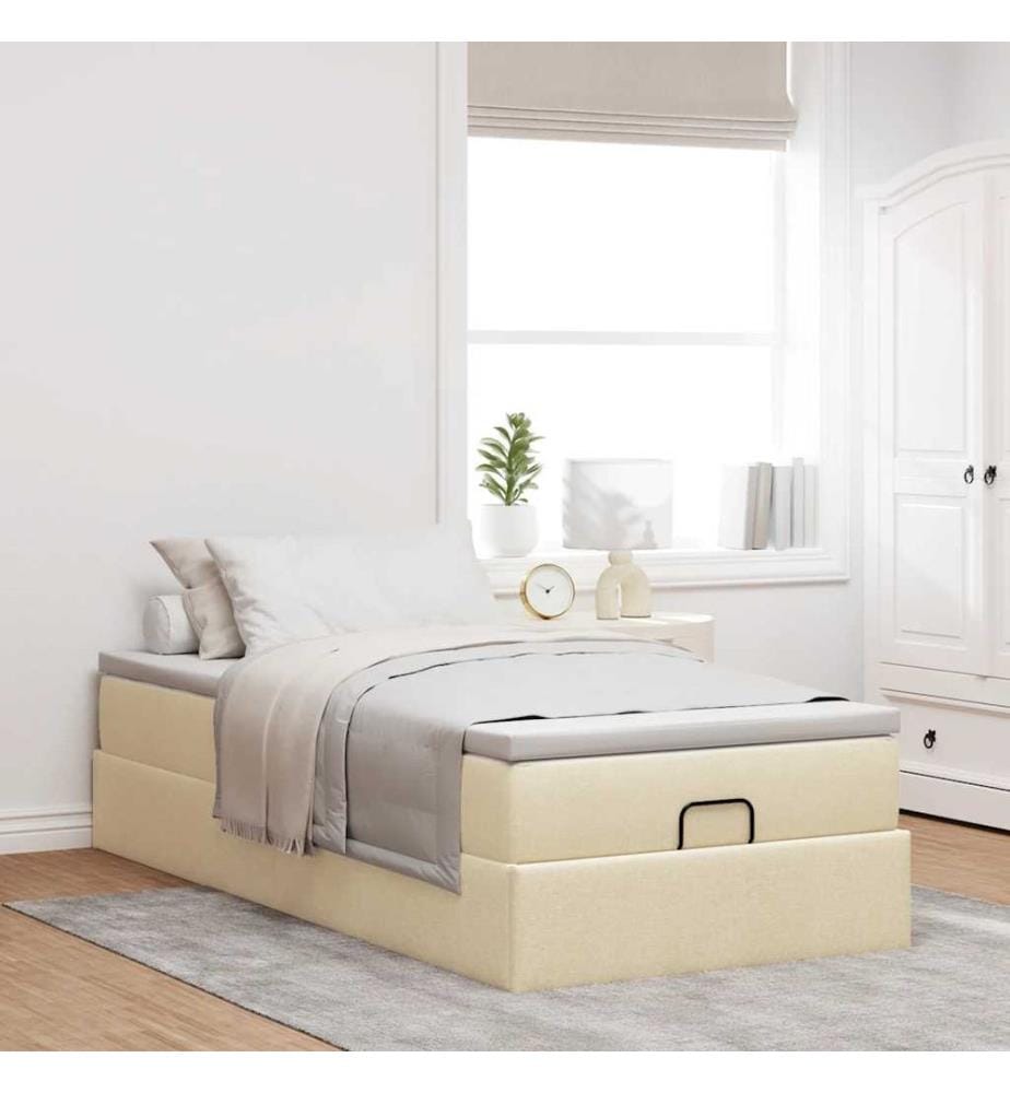 Ottoman-Bett mit Matratze Creme 90x200 cm Stoff