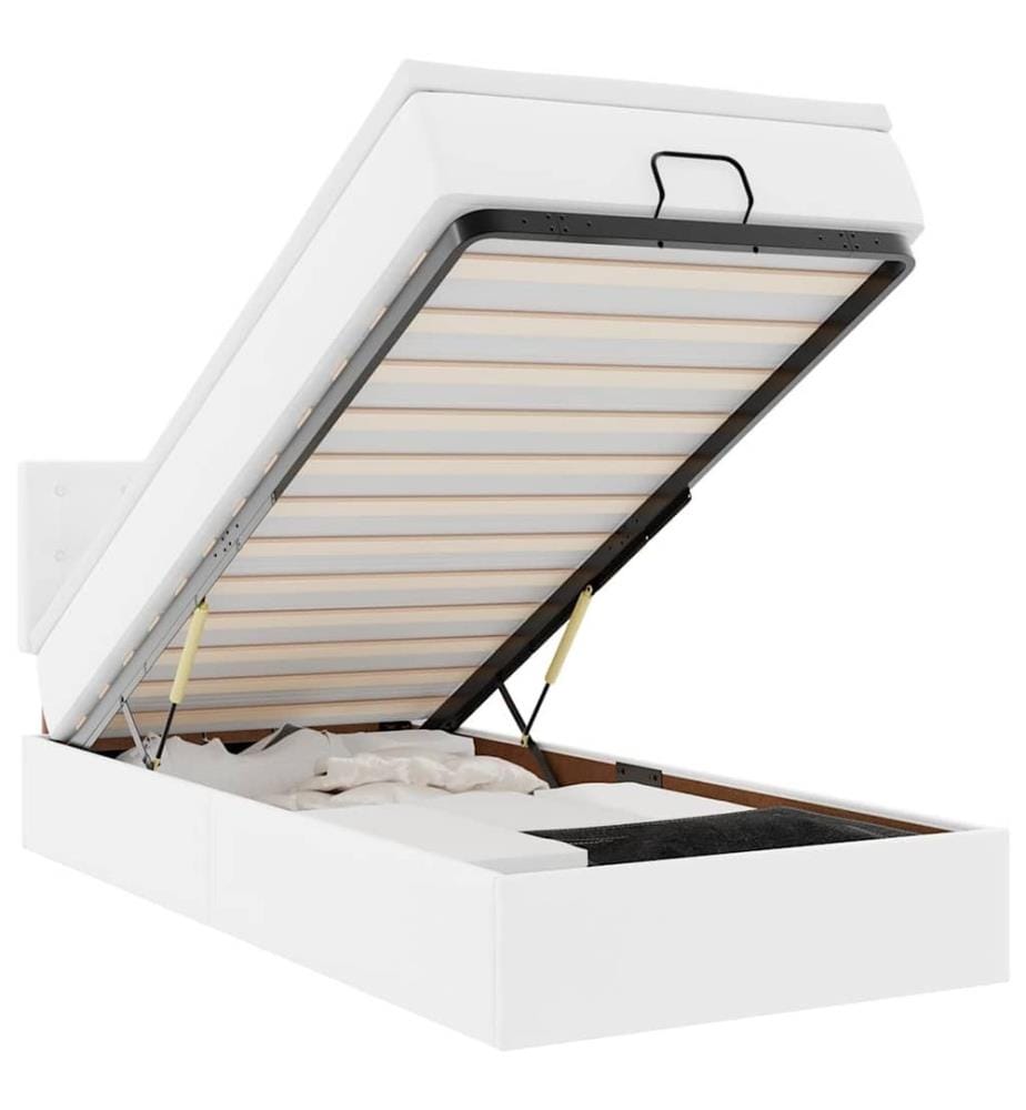 Lit ottoman avec matelas blanc 100x200 cm similicuir