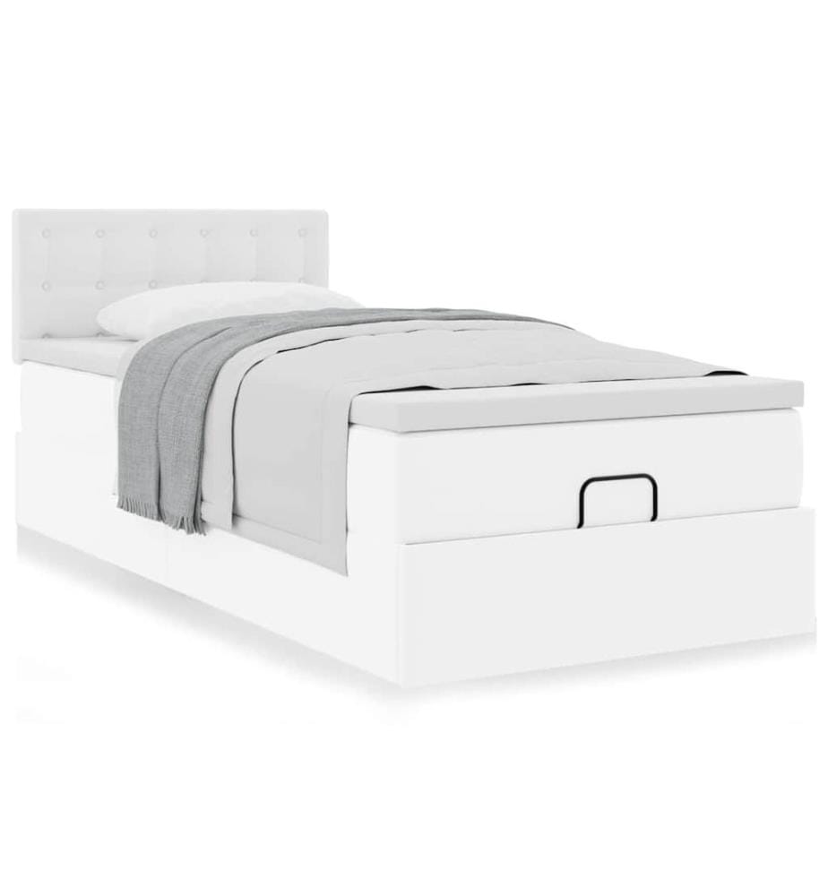 Lit ottoman avec matelas blanc 100x200 cm similicuir